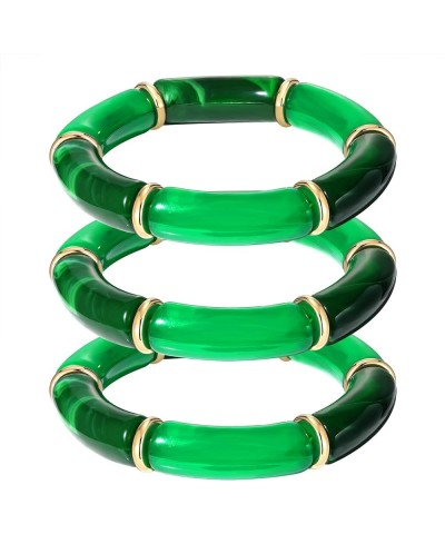 Mardi Gras Bracelet Acrylic Stretch Bangles Bracelet for Women Statement Chunky Curved Bamboo Beads Bracelet Set Stacking Pur...