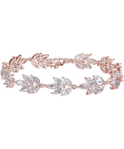 Bracelet Wedding Bridal for Brides,Bridesmaid-Crystal Cubic Zirconia Bracelet Leaf Vine Vintage Style Rose Gold $10.75 Bracelets