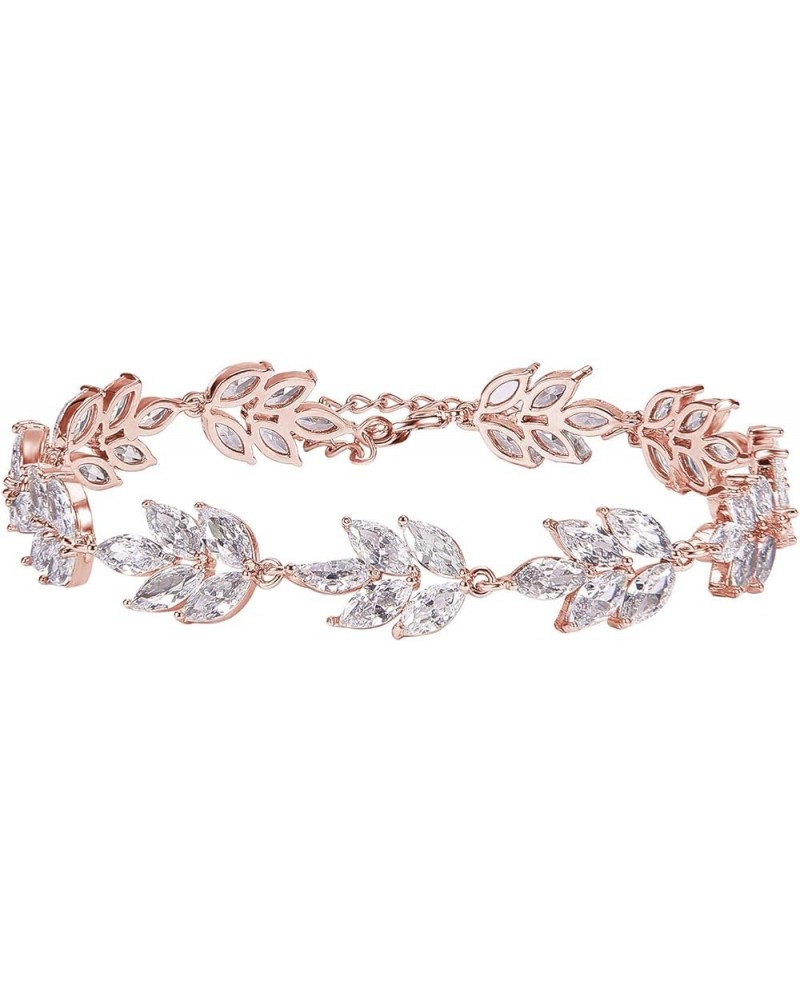 Bracelet Wedding Bridal for Brides,Bridesmaid-Crystal Cubic Zirconia Bracelet Leaf Vine Vintage Style Rose Gold $10.75 Bracelets