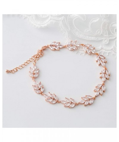 Bracelet Wedding Bridal for Brides,Bridesmaid-Crystal Cubic Zirconia Bracelet Leaf Vine Vintage Style Rose Gold $10.75 Bracelets