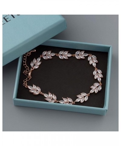 Bracelet Wedding Bridal for Brides,Bridesmaid-Crystal Cubic Zirconia Bracelet Leaf Vine Vintage Style Rose Gold $10.75 Bracelets