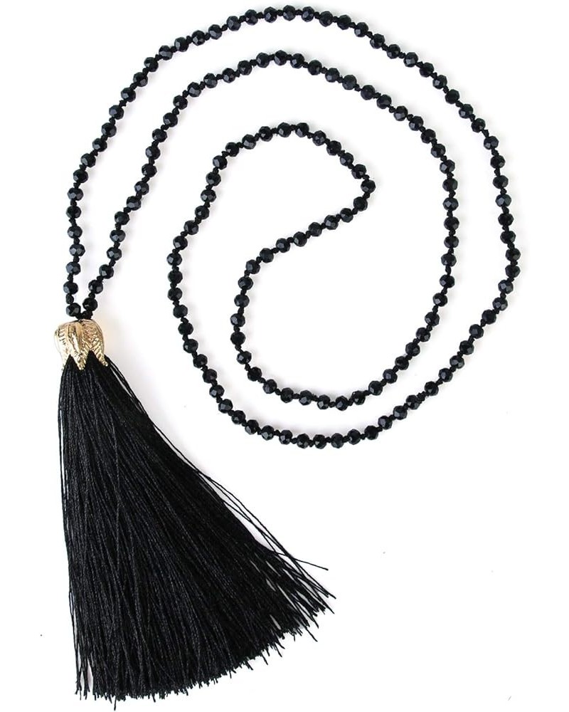 Tassel Pendant Necklace Handmade Long Beaded Necklaces Crystal Necklace Bohemian Jewelry for Women 08L $10.25 Necklaces