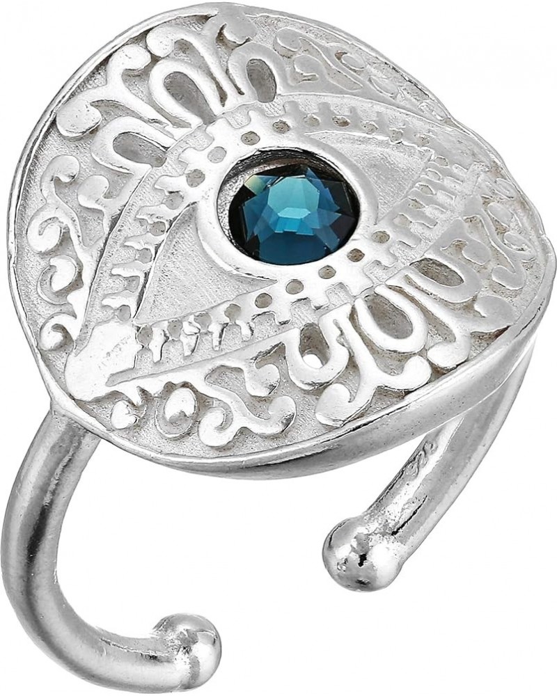 Path of Symbols Adjustable Ring for Women, Evil Eye Charm, .925 Sterling Silver, Fits Ring Sizes 6 to 9 925 Sterling Silver S...