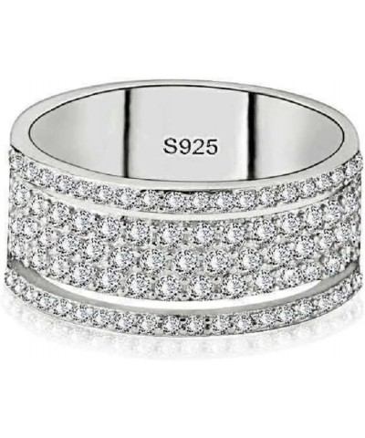 ZJQZBSS 925 Sterling Silver Sparkly Full Diamond Diamond Ring Cubic Zirconia Ring CZ Diamond Multi-Row Ring Eternal Engagemen...