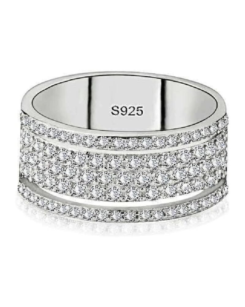 ZJQZBSS 925 Sterling Silver Sparkly Full Diamond Diamond Ring Cubic Zirconia Ring CZ Diamond Multi-Row Ring Eternal Engagemen...