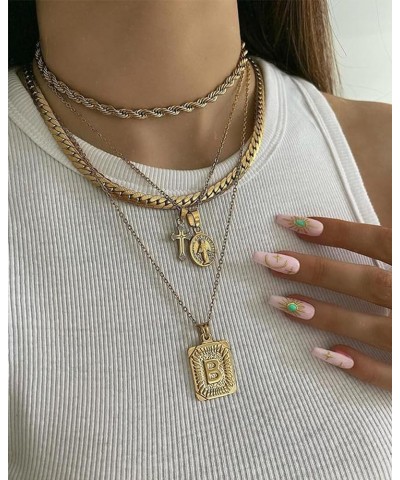 Layered Gold Initial Necklace for Women Trendy Dainty 18K Gold Plated Initial A-Z letter Pendant Necklace Stacked Layering He...