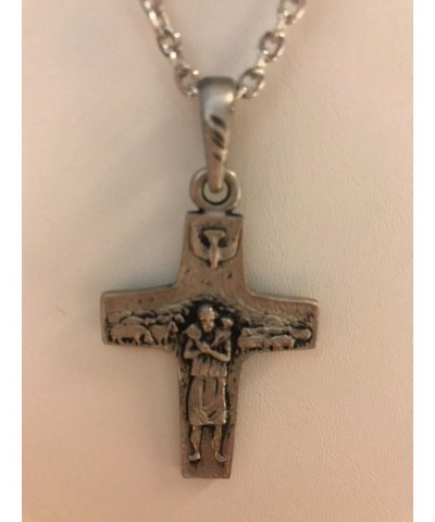 Pope Francis Religious Good Shepherd 2” Cross Crucifix Necklace 20" Silver Chain Made in USA $7.19 Necklaces