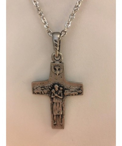 Pope Francis Religious Good Shepherd 2” Cross Crucifix Necklace 20" Silver Chain Made in USA $7.19 Necklaces