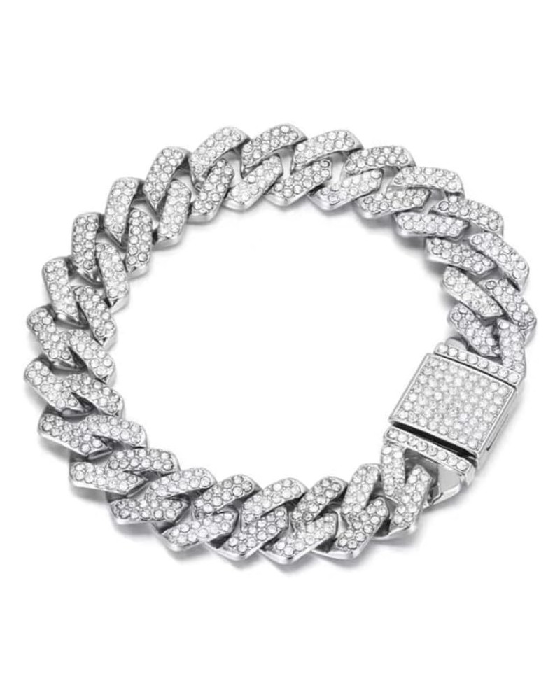 Hip Hop Trendy Diamond Bracelet 14mm Diamond Flap Unisex Hiphop Cuban Chain Thick Necklace White Diamond 7-Inch Bracelet $13....