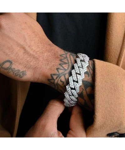 Hip Hop Trendy Diamond Bracelet 14mm Diamond Flap Unisex Hiphop Cuban Chain Thick Necklace White Diamond 7-Inch Bracelet $13....