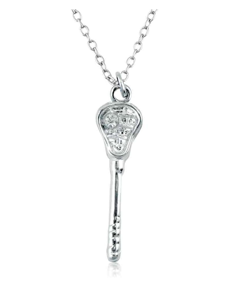 Sterling Silver Lacrosse Stick Pendant Necklace with Cubic Zirconium-1 1/4" Stick $20.64 Necklaces