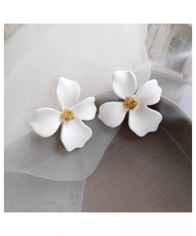 Boho Bridal Stud Earrings - White Flower Wedding Earrings, Bridesmaids' Jewelry, Vacation Style Accessory $10.19 Earrings