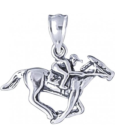 Sterlig Silver Jockey on Racing Horse 3D Charm Pendant Oxidized Finish with 18 inch necklace Without Chain $17.24 Necklaces