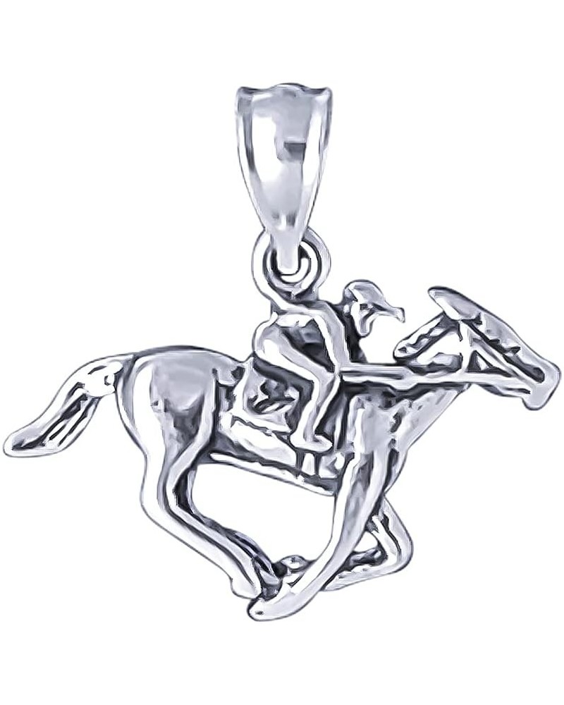 Sterlig Silver Jockey on Racing Horse 3D Charm Pendant Oxidized Finish with 18 inch necklace Without Chain $17.24 Necklaces