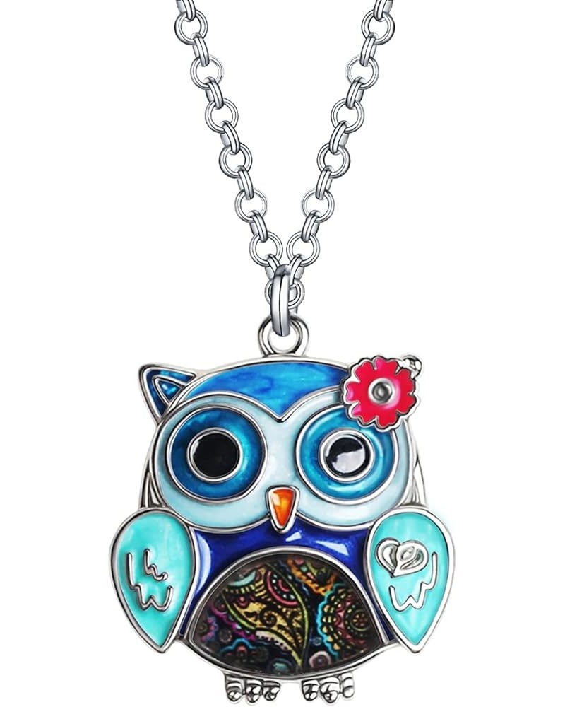 Enamel Alloy Anime Owl Necklace Pendant Owl Gifts for Women Girls Bird Charms Fashion Jewelry Blue $8.79 Necklaces