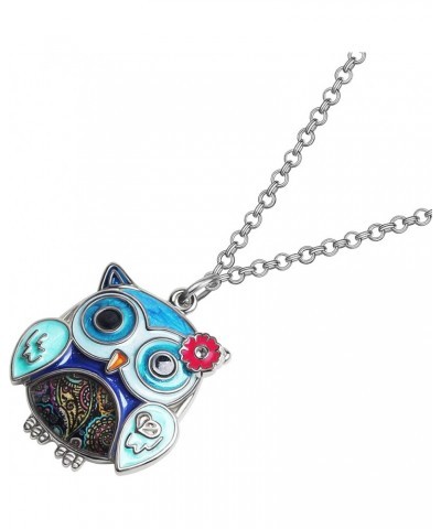 Enamel Alloy Anime Owl Necklace Pendant Owl Gifts for Women Girls Bird Charms Fashion Jewelry Blue $8.79 Necklaces