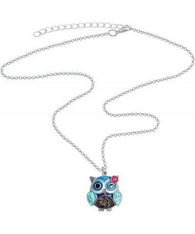 Enamel Alloy Anime Owl Necklace Pendant Owl Gifts for Women Girls Bird Charms Fashion Jewelry Blue $8.79 Necklaces