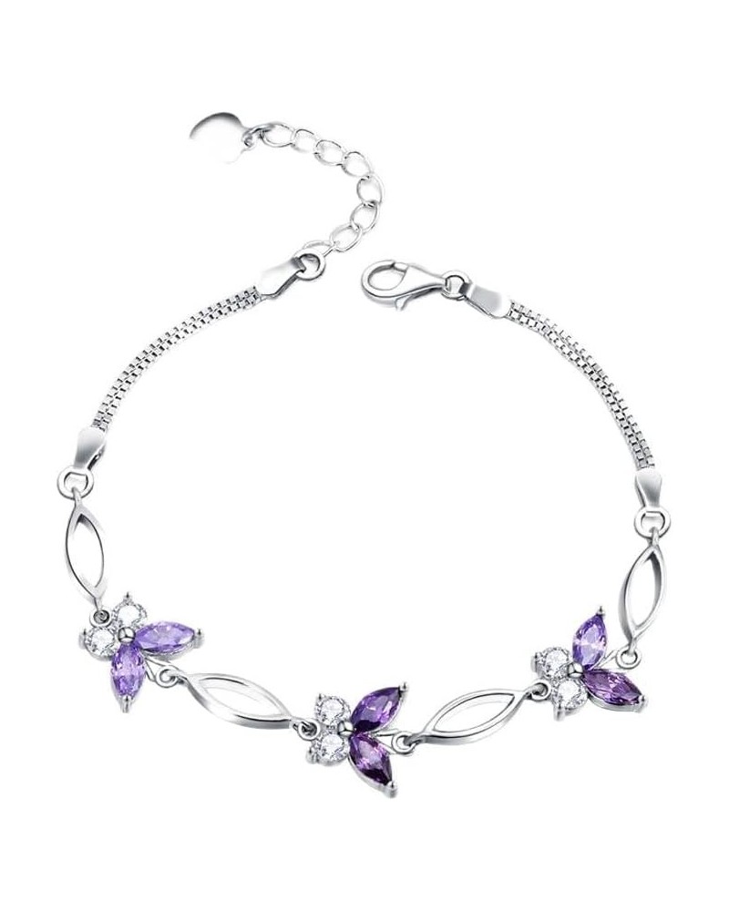 S925 Sterling Silver Purple Butterfly Bracele Gifts for Women,Adjustable Charm Birthdaystone Bracelet Jewelry Anniversary or ...