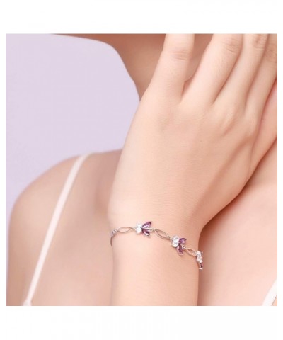 S925 Sterling Silver Purple Butterfly Bracele Gifts for Women,Adjustable Charm Birthdaystone Bracelet Jewelry Anniversary or ...