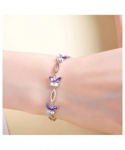 S925 Sterling Silver Purple Butterfly Bracele Gifts for Women,Adjustable Charm Birthdaystone Bracelet Jewelry Anniversary or ...