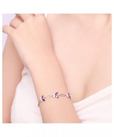 S925 Sterling Silver Purple Butterfly Bracele Gifts for Women,Adjustable Charm Birthdaystone Bracelet Jewelry Anniversary or ...