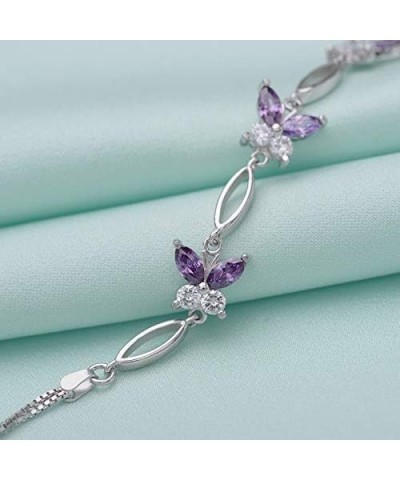 S925 Sterling Silver Purple Butterfly Bracele Gifts for Women,Adjustable Charm Birthdaystone Bracelet Jewelry Anniversary or ...