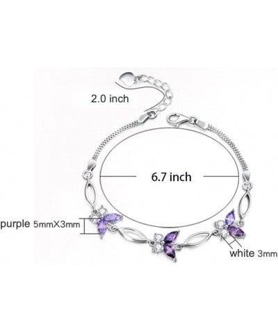 S925 Sterling Silver Purple Butterfly Bracele Gifts for Women,Adjustable Charm Birthdaystone Bracelet Jewelry Anniversary or ...