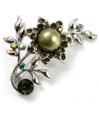 Synthetic Pearl Floral Brooch (Silver&Olive Green) $16.58 Brooches & Pins