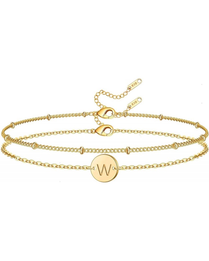 Initial Bracelet for Women, 18K Gold Plated Stainless Steel Layered Coin Letter Bracelet Beaded Chain Personalized Name Brace...