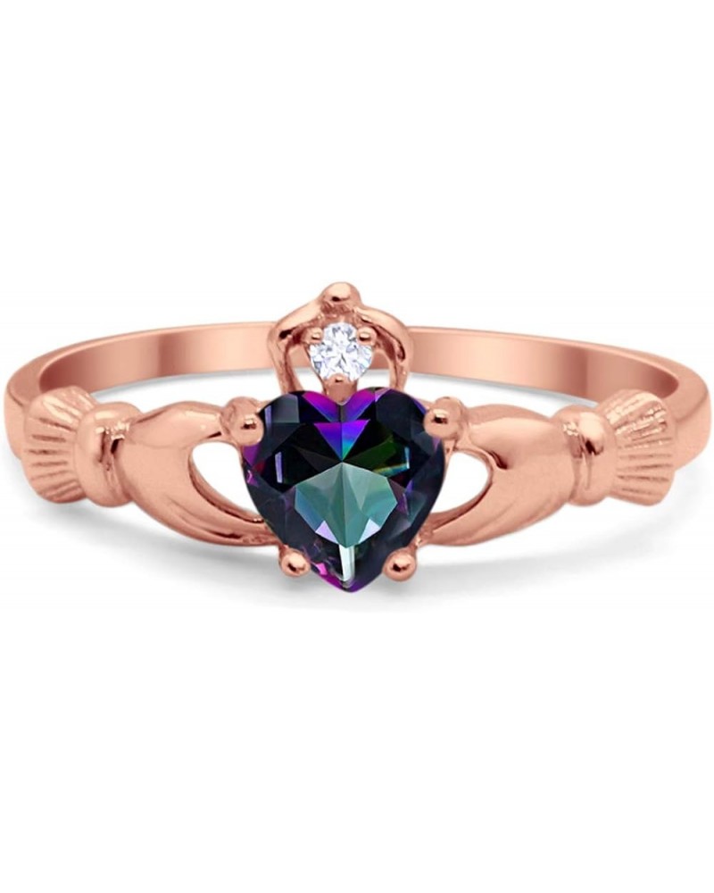 Irish Claddagh Heart Promise Ring Lab Created Round CZ 925 Sterling Silver Choose Color Rose Tone,Simulated Rainbow CZ $8.82 ...