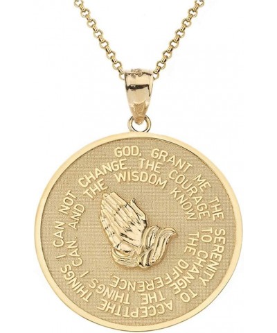 Solid 10k Yellow Gold Serenity Prayer with Praying Hands and Lord's Prayer Medal Pendant Necklace Sizes (S-L) - Your Choice o...