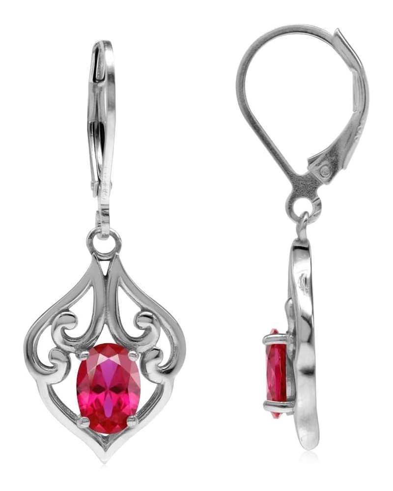 Birthstone Gemstones 925 Sterling Silver Victorian Style Leverback Drop Dangle Earrings Jewelry for Women created red ruby $1...