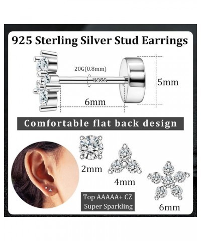 20G Hypoallergenic 925 Sterling Silver Post Earrings Flat Back Stud Earrings Tiny Ball Flower Cubic Zirconia Stud Earrings Sl...