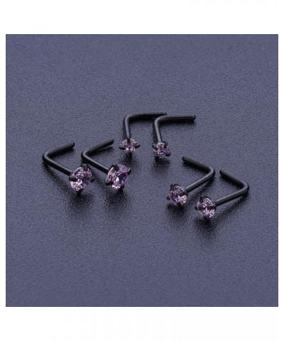 20G Nose Ring 316L Surgical Steel Nose Ring Studs, L Shaped Corkscrew Bone Nose Ring Studs for Women Men 2mm 2.5mm 3mm CZ Sma...