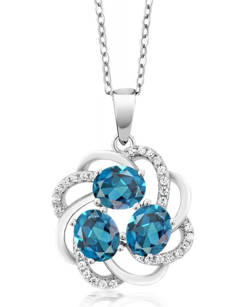 925 Sterling Silver London Blue Topaz 3-Stone Spiral Pendant Necklace For Women (1.85 Cttw with 18 Inch Silver Chain) $38.40 ...
