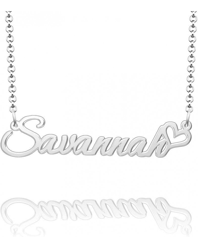 Personalized Name Necklace Custom Gold Name Plate Necklace Sterling Silver Love Heart Pendant Gift Card Savannah-silver $13.0...