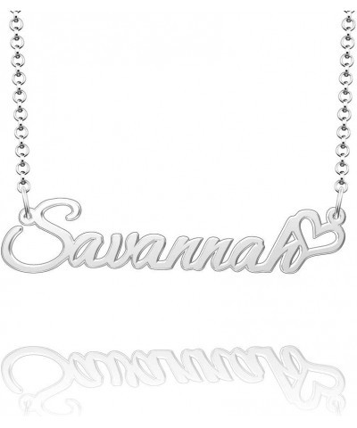 Personalized Name Necklace Custom Gold Name Plate Necklace Sterling Silver Love Heart Pendant Gift Card Savannah-silver $13.0...