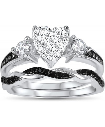 His and Hers 3 Piece Trio Sterling Silver Black Wedding Band Engagement Ring Set Her 5 - His 9 $38.95 Sets