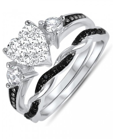 His and Hers 3 Piece Trio Sterling Silver Black Wedding Band Engagement Ring Set Her 5 - His 9 $38.95 Sets