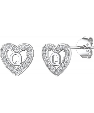 925 Sterling Silver Initial Heart Earrings, Dainty Cubic Zirconia Letter Stud Earrings for Women Girls (with Gift Box) Q $8.6...