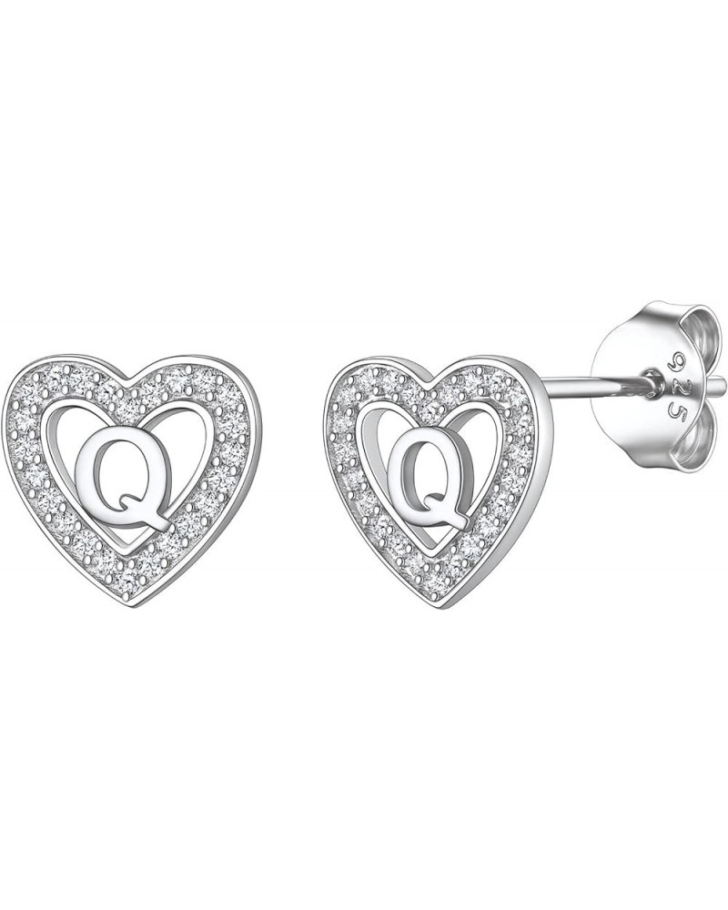 925 Sterling Silver Initial Heart Earrings, Dainty Cubic Zirconia Letter Stud Earrings for Women Girls (with Gift Box) Q $8.6...