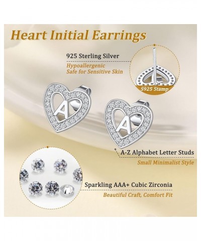 925 Sterling Silver Initial Heart Earrings, Dainty Cubic Zirconia Letter Stud Earrings for Women Girls (with Gift Box) Q $8.6...