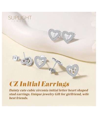 925 Sterling Silver Initial Heart Earrings, Dainty Cubic Zirconia Letter Stud Earrings for Women Girls (with Gift Box) Q $8.6...