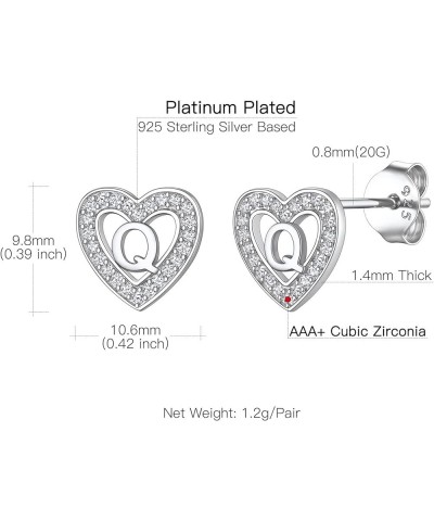 925 Sterling Silver Initial Heart Earrings, Dainty Cubic Zirconia Letter Stud Earrings for Women Girls (with Gift Box) Q $8.6...