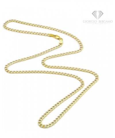925 Italian Sterling Silver 2.5mm - 10.5mm Solid Cuban Diamond Cut Chain, ITProLux Yellow Gold Plated Pave Curb Link Necklace...