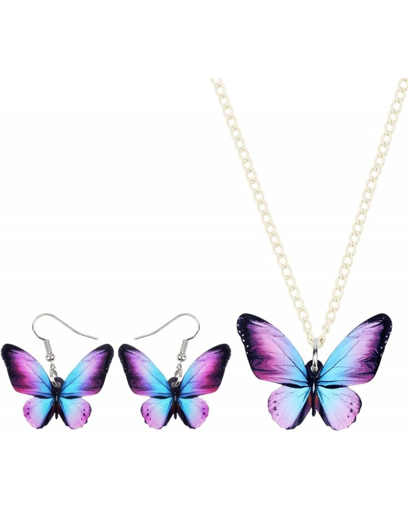 Acrylic Purple Butterfly Jewelry Set Cute Monarch Butterfly Earrings Necklace Charms Insect Dangle Pendant Ornament Gifts for...