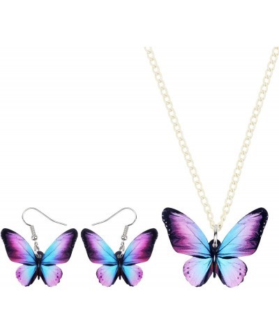 Acrylic Purple Butterfly Jewelry Set Cute Monarch Butterfly Earrings Necklace Charms Insect Dangle Pendant Ornament Gifts for...