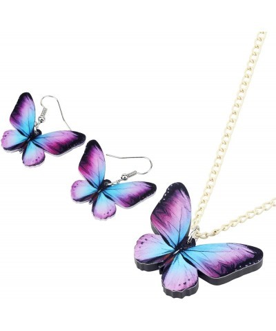 Acrylic Purple Butterfly Jewelry Set Cute Monarch Butterfly Earrings Necklace Charms Insect Dangle Pendant Ornament Gifts for...