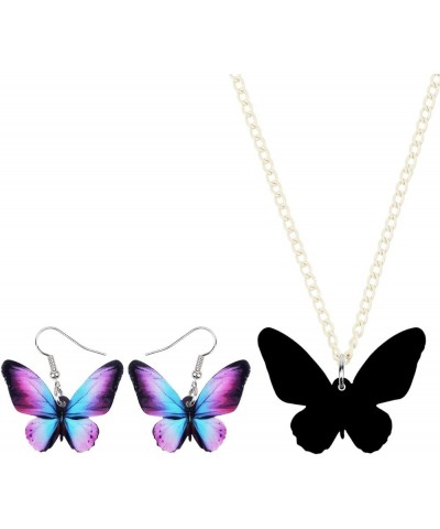 Acrylic Purple Butterfly Jewelry Set Cute Monarch Butterfly Earrings Necklace Charms Insect Dangle Pendant Ornament Gifts for...