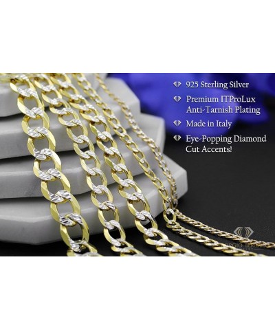 925 Italian Sterling Silver 2.5mm - 10.5mm Solid Cuban Diamond Cut Chain, ITProLux Yellow Gold Plated Pave Curb Link Necklace...